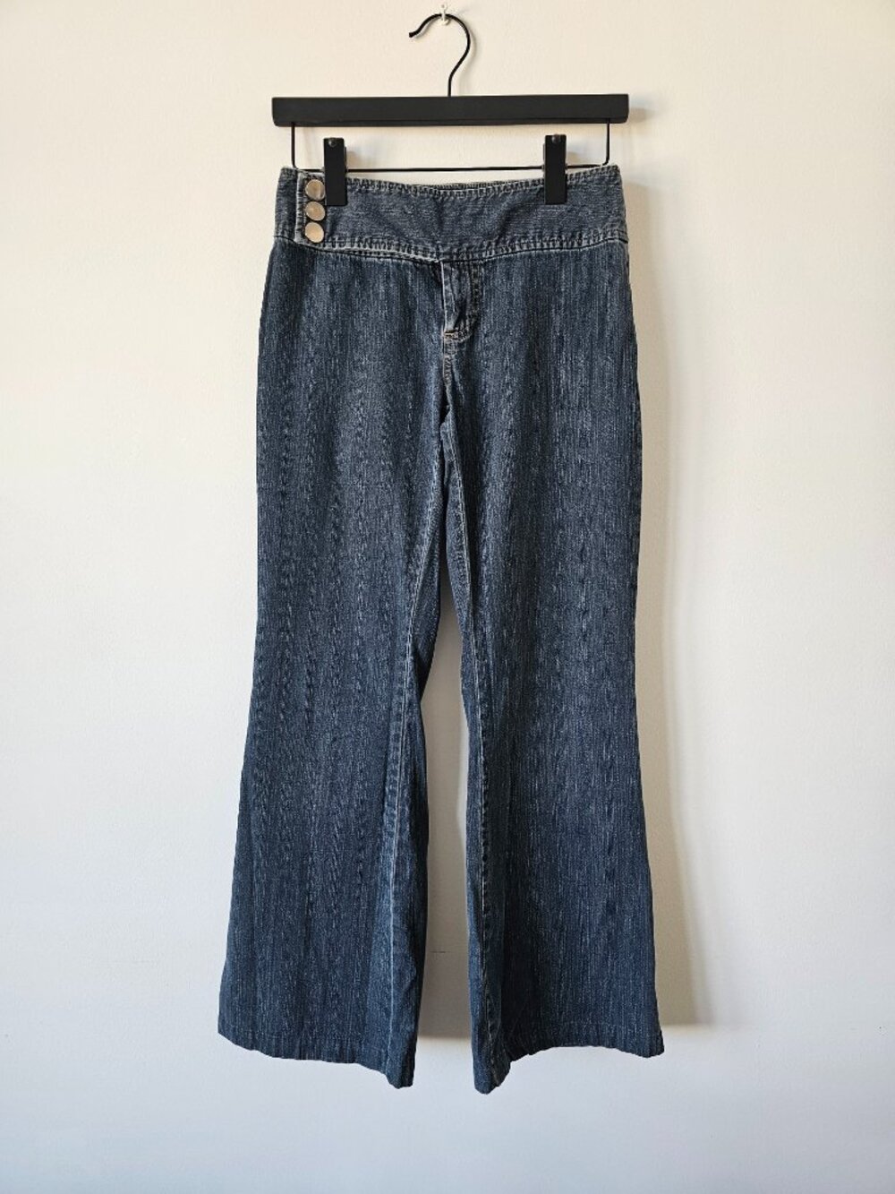 JACOB Steel Blue Cotton Mini Flare Leg Jeans Pants 1/2